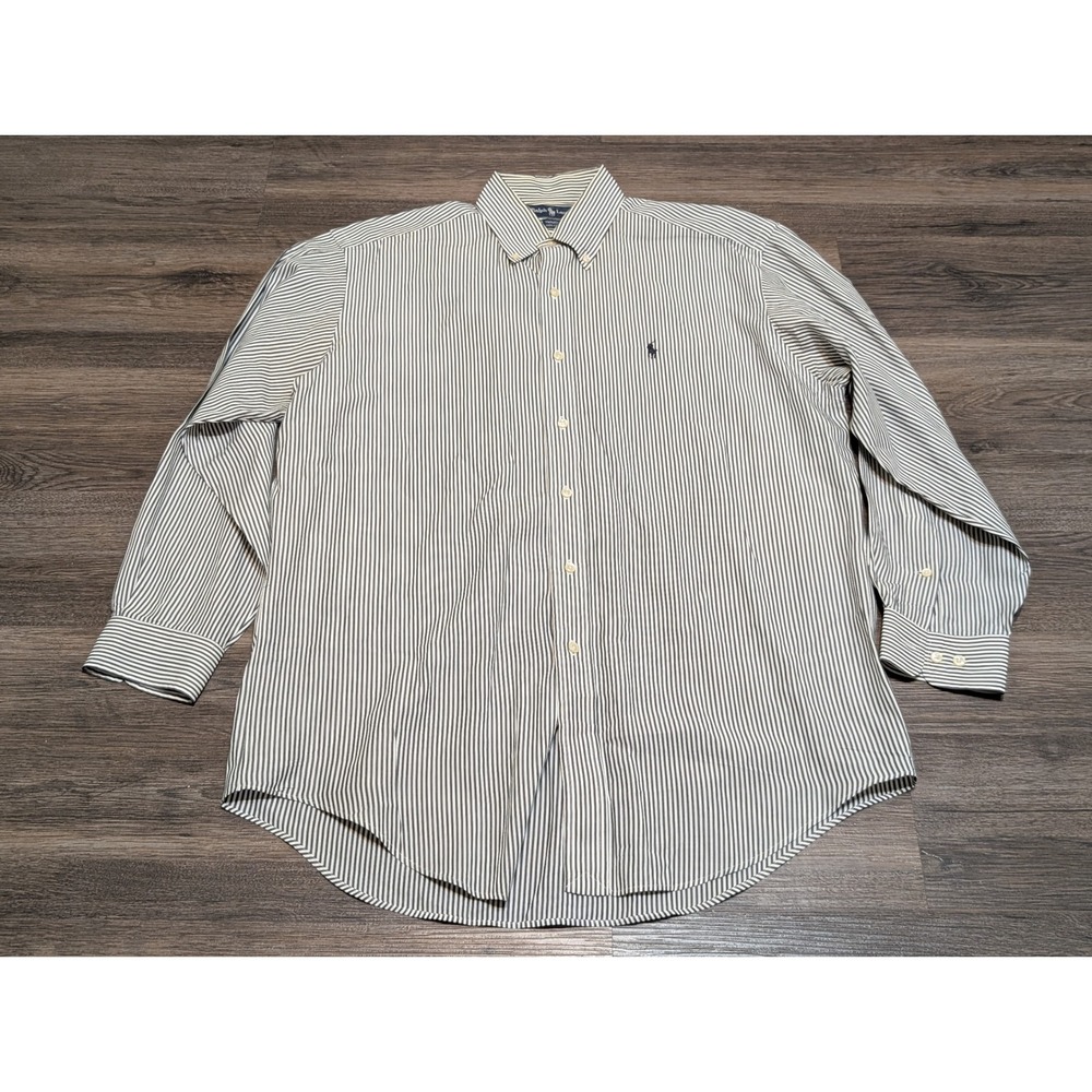 Ralph Lauren Yarmouth Mens Dress Shirt 15.5 32/33 Striped Cotton Navy White Pony